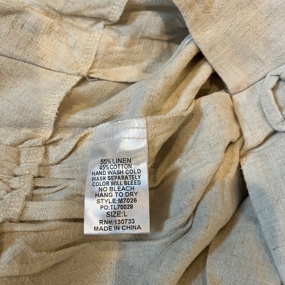 Umgee Linen Pants Wide Leg Paperbag Tie Lace Up Elastic Beige Oatmeal New Large - Picture 3 of 10